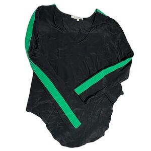 ALEXIS Black and Green Women's Top long sleeve stripe sz M blouse